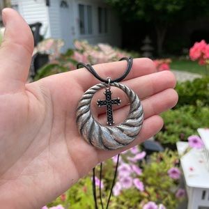 Double String Silver and Black Pendant Necklace